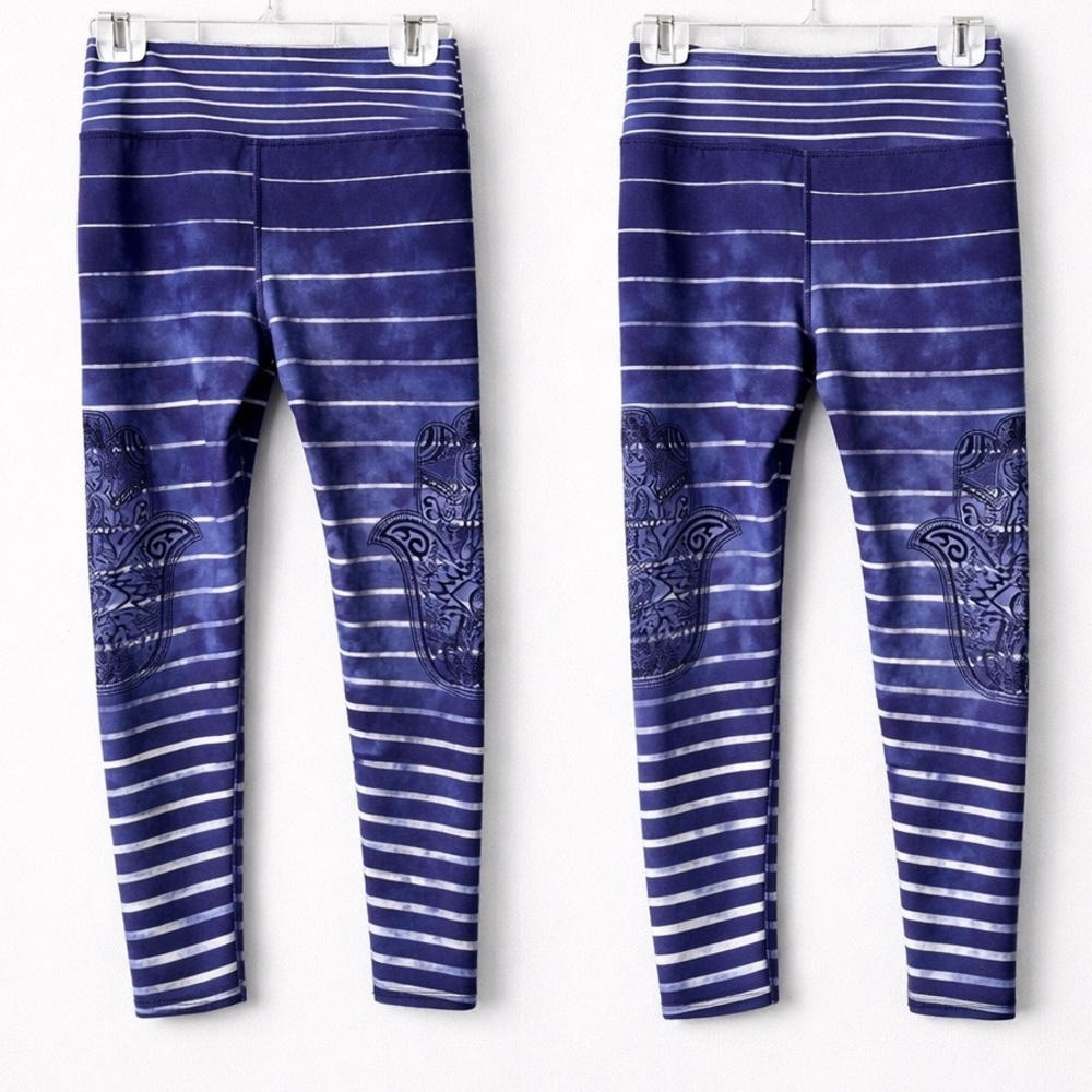 Evolution and Creation Navy & White Striped Leggings with Paisley Knee Accent
